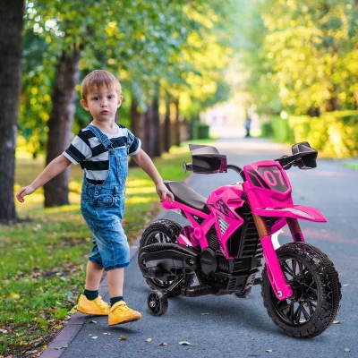 AIYAPLAY Mota Elétrica para Crianças Moto a Bateria para Crianças 6V com Rodas de Treino e Buzina 105x57x62 cm Rosa