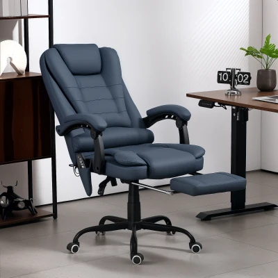 Vinsetto Massage Bureaustoel, 7 Vibratiepunten, Verstelbare Voetensteun & Rugleuning, tot 120 kg, Lederlook, Blauw