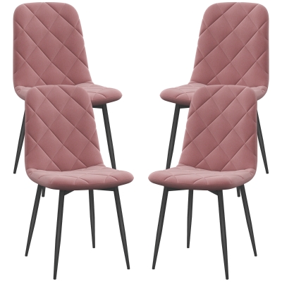 HOMCOM 4-delige Set Eetkamerstoelen in Fluwelen Look met Rugleuning, 45 x 54 x 87 cm, Roze