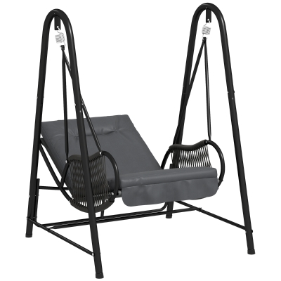 Outsunny Rattan Swing Chair with Stand Dark Grey