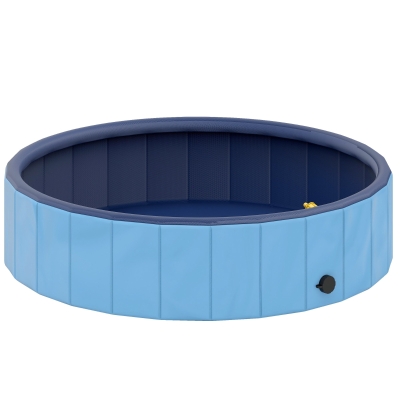 PawHut Piscina para Perros Grandes Plegable con Aspersor de PVC Antideslizante Resistente al Desgaste Ø120x30 cm Azul Claro