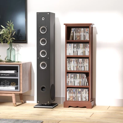 Biblioteca din lemn, 5 rafturi, maro, 30x17x90cm