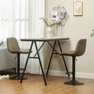 HOMCOM Bar Stools Set of 2 Adjustable Swivel Linen Brown