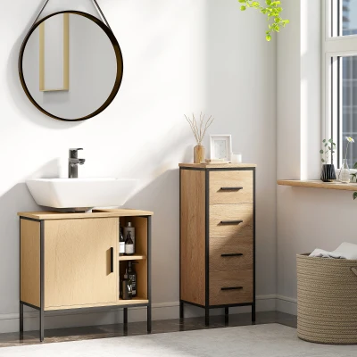 HOMCOM Móvel para Lavatório Pousar Móvel de Casa de Banho com Porta e Prateleira Ajustável para Lavatório com Pedestal 60x30x59,5 cm Madeira e Preto