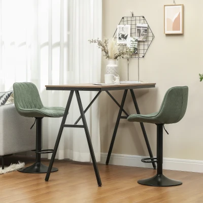 HOMCOM Set of 2 Swivel Bar Stools Adjustable Linen Green