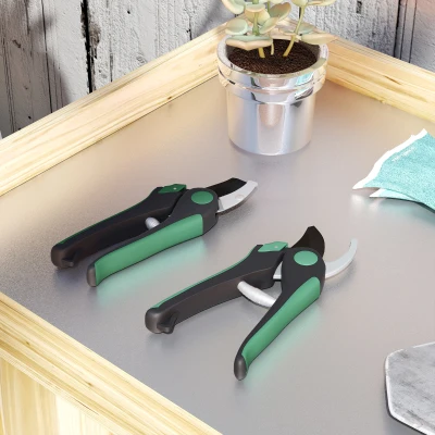 Outsunny Gartenwerkzeug Set 2 Stück Garten Werkzeug aus Metall Gartengeräte mit Gartenschere Grün+Schwarz