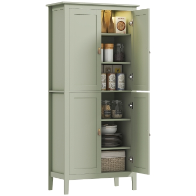 HOMCOM Buffet cuisine, meuble cuisine rangement haut avec LED réglable et détecteur de mouvement, 80 x 40 x 176,5 cm, vert