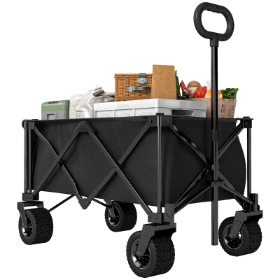 Outsunny Carrito de Jardín Plegable con Ruedas Grandes Todo Terreno y Mango Ajustable Carga 100 kg para Campaña Compra Negro