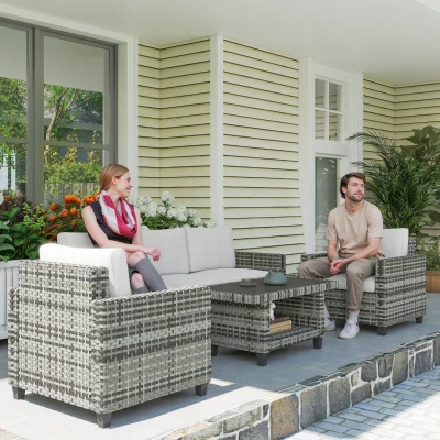 Outsunny 6pc Rattan Furniture Set 5-Seater Light Grey