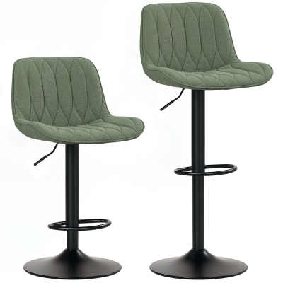 HOMCOM Set of 2 Swivel Bar Stools Adjustable Linen Green