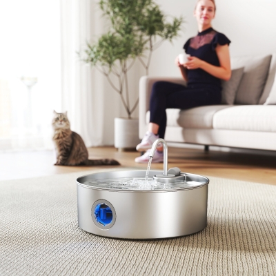 PawHut Fuente para Gatos de Acero Inoxidable 7L Fuente de Agua para Mascotas Silencioso Automático con Sistema de Filtros