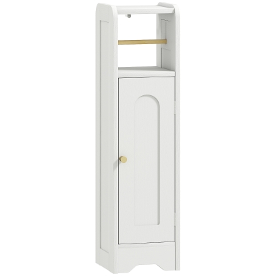 HOMCOM Armário de Casa de Banho Estreito Móvel Auxiliar de Casa de Banho 21x20x79 cm com Prateleira Ajustável Suporte para Papel Higiénico Branco
