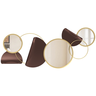 Oglindă Modernă Rotundă de Perete cu Decorațiune 101x41.5 cm, Auriu