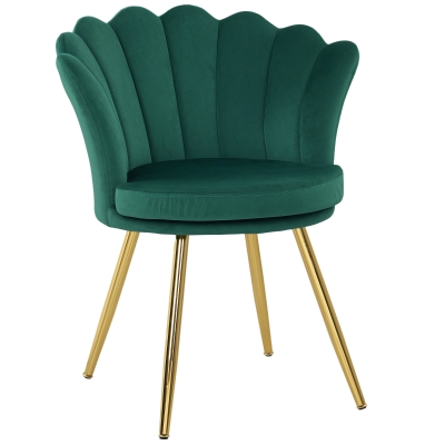 HOMCOM Fauteuil Coquillage Velours Vert Pieds Métal Doré