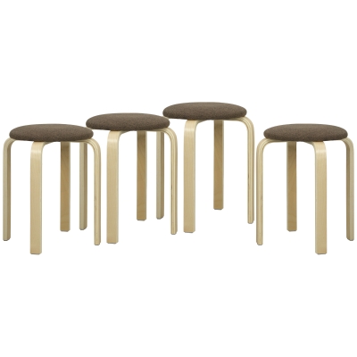 HOMCOM Juego de 4 Taburetes Redondos de Madera Apilables con Asiento Acolchado para Cocina Comedor Dormitorio Marrón