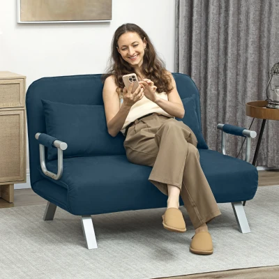 HOMCOM 2-Seater Click-Clack Sofa Bed Navy Blue