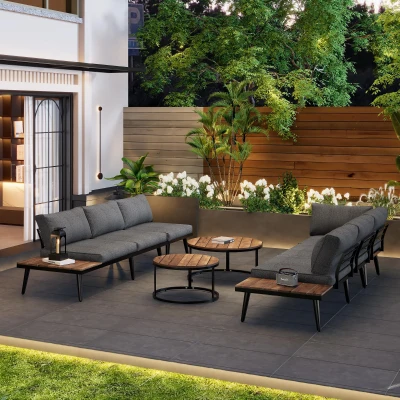 Ensemble de salon de jardin pour 5-6 personnes, Gris