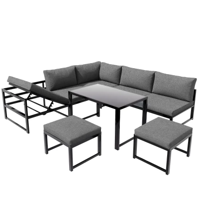 Set di mobili da giardino a 5 pezzi, Nero e Grigio