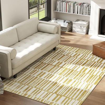 HOMCOM Alfombra Salón 170x120 cm Lavable en Lavadora Pelo Corto Estilo Moderno Tapete para Sala de Estar Dormitorio Crema