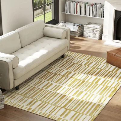 HOMCOM Alfombra Salón 170x120 cm Lavable en Lavadora Pelo Corto Estilo Moderno Tapete para Sala de Estar Dormitorio Crema