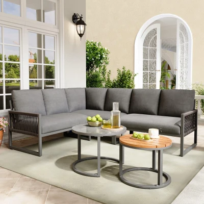 Ensemble de salon de jardin pour 6-7 personnes, Gris