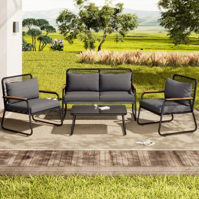 Set da giardino per 4 persone, Nero