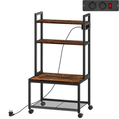 HOMCOM Mueble para Impresora de 4 Niveles con Estación de Carga Ruedas y Marco Metálico para Oficina Casa Marrón Rústico