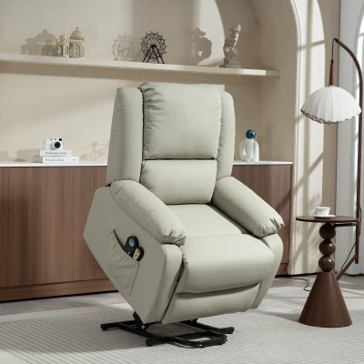 HOMCOM Poltrona Relax Levanta Pessoas com 8 Pontos de Massagem Reclinável com Função de Aquecimento 89x93x105 cm Cinzento Claro