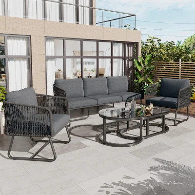 Set da giardino a 5 pezzi in rattan, Grigio