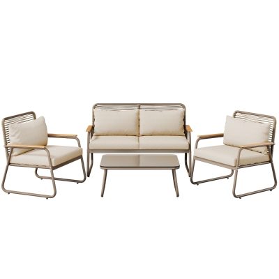 Ensemble de salon de jardin pour 4 personnes, Beige