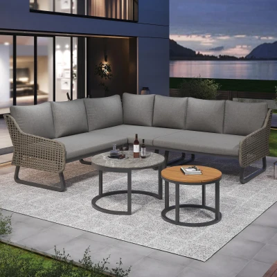 Ensemble de meubles de jardin pour 6-7 personnes, Gris