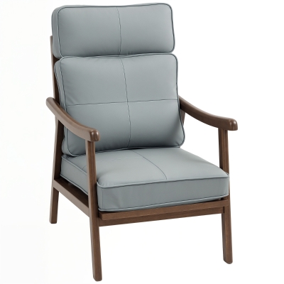 HOMCOM Poltrona de Sala de Estar Estofada em PU com Estrutura de Madeira Almofadas Acolchoadas Poltrona de Leitura 63,5x83x105 cm Cinza