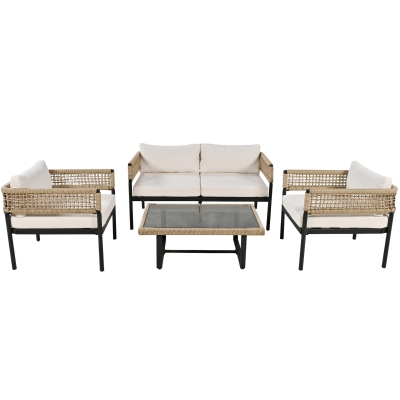Ensemble de mobilier de jardin 4 pièces avec corde, Beige