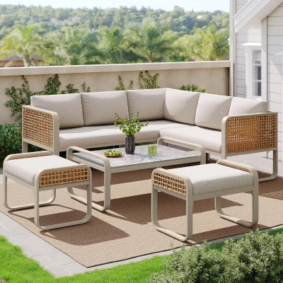 Ensemble de salon de jardin pour 6-7 personnes, Beige