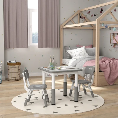 AIYAPLAY Mesa e Cadeiras para Crianças de 3 Peças com Altura Ajustável para Sala de Jogos Quarto Escola Infantil Branco e Cinza