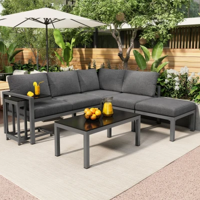 Ensemble de fauteuils de jardin pour 4 à 5 personnes, Gris