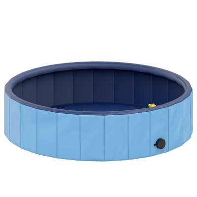 PawHut Piscina para Perros Medianos y Pequeños Plegable con Aspersor de PVC Antideslizante Resistente Ø100x30 cm Azul Claro