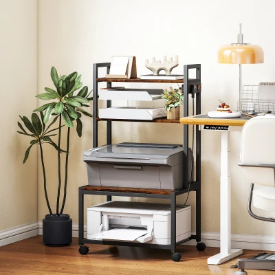 HOMCOM 4-Tier Printer Stand with Wheels Rustic Brown