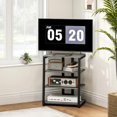 HOMCOM HiFi Stand with 4 Storage Shelves Dark Grey