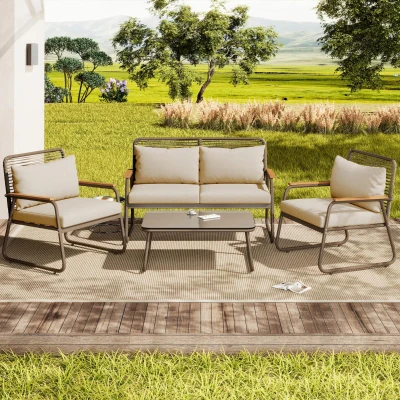 Ensemble de salon de jardin pour 4 personnes, Beige