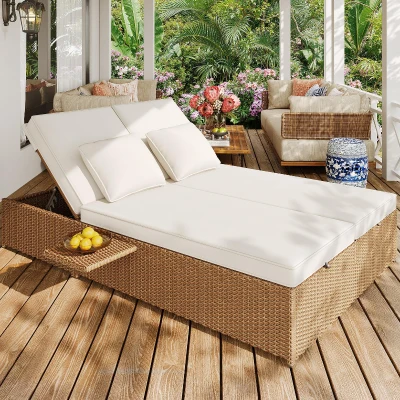 Lit double de jardin extérieur, Blanc