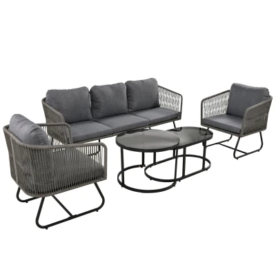 Set da giardino a 5 pezzi in rattan, Grigio