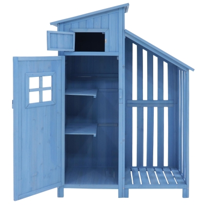 Caseta de Jardín con 2 Estantes Cobertizo para Herramientas con Gran Espacio de Almacenamiento 124x46x174 Cm Azul