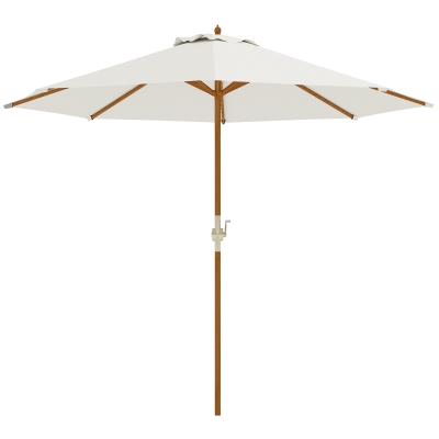 Outsunny Parasol Rond Ø2,7m Bois Beige Toile 180g/m²