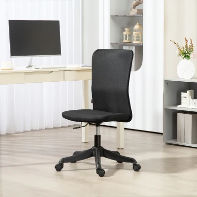 HOMCOM Cadeira de Escritório sem Apoio para os Braços Estofada em Linho Sintético com Altura Ajustável 53x43x85-93 cm Preto