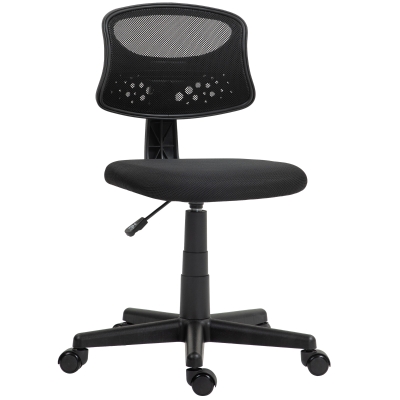 HOMCOM Silla de Oficina sin Brazos Silla de Escritorio Giratoria con Respaldo de Malla Transpirable Altura Ajustable Negro