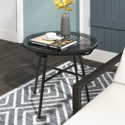 Outsunny Tavolino da Giardino in Rattan 50cm x 50cm x 50cm Nero