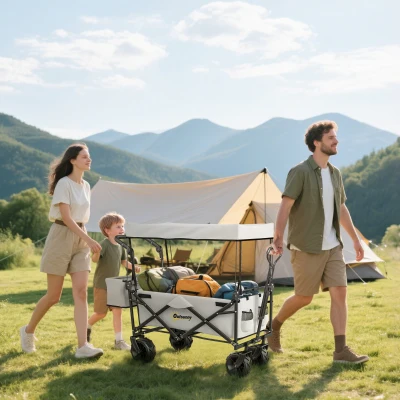 Outsunny Folding Trolley Cart 4 Wheels Grey