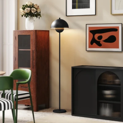 HOMCOM Lámpara de Pie para Salón Moderna con Pantalla de Cuenco Interruptor de Pie Casquillo E27 Sin Bombilla Ø30x155 cm Negro