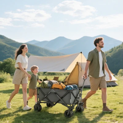 Outsunny Carrinho de Transporte Dobrável com Rodas Giratórias 360° e Guiador Ajustável 59-89 cm para Campismo Praia 108x55x61-91 cm Cinza Escuro